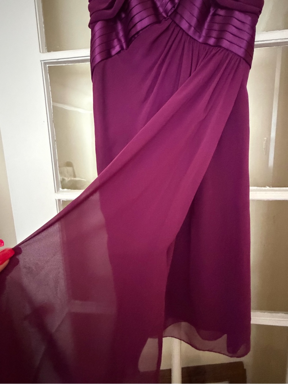 Strapless Pleated Evening Dress in Deep Magenta - Picture 2 of 7